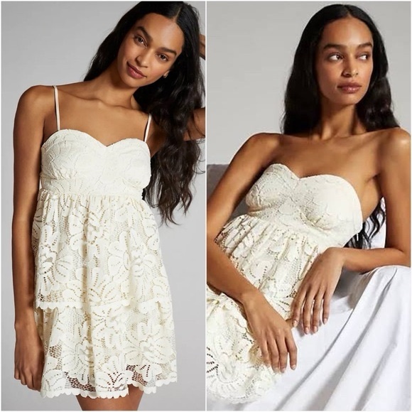 Anthropologie Dresses & Skirts - Anthropologie Maeve Ivory Cream Lace Dress Removable Straps to Strapless Boho S